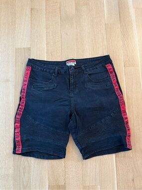 Men's Black Jean Shorts with Red Side Tape – Casual Denim Style